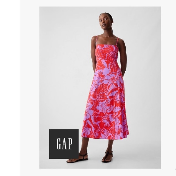 Gap Linen-Blend Midi Dress in Purple Lilac and Red Coral Floral - Picture 2 of 11